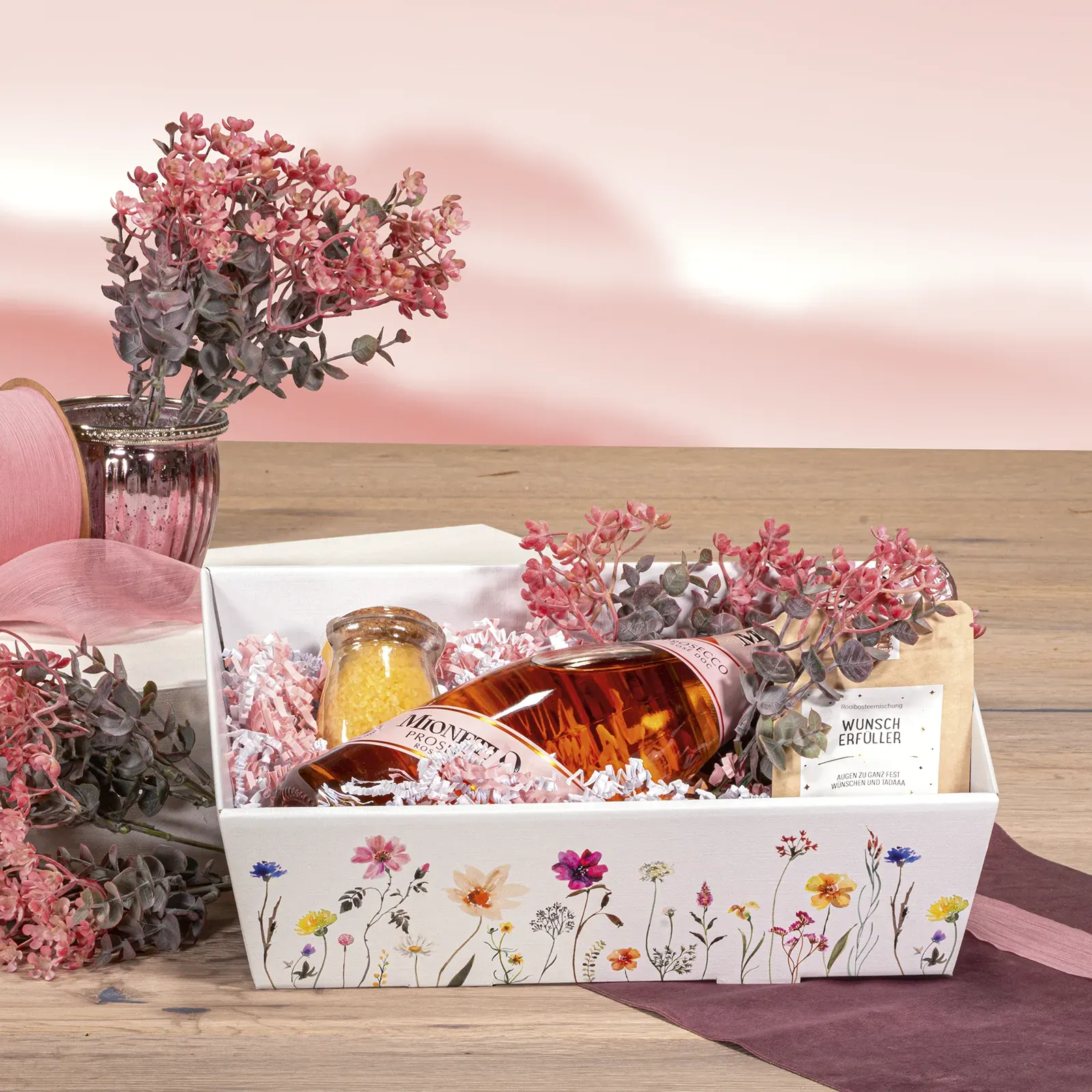 Präsentkorb 4-eckig "Blumen" -mittel-, Strukturkarton – Bild 2